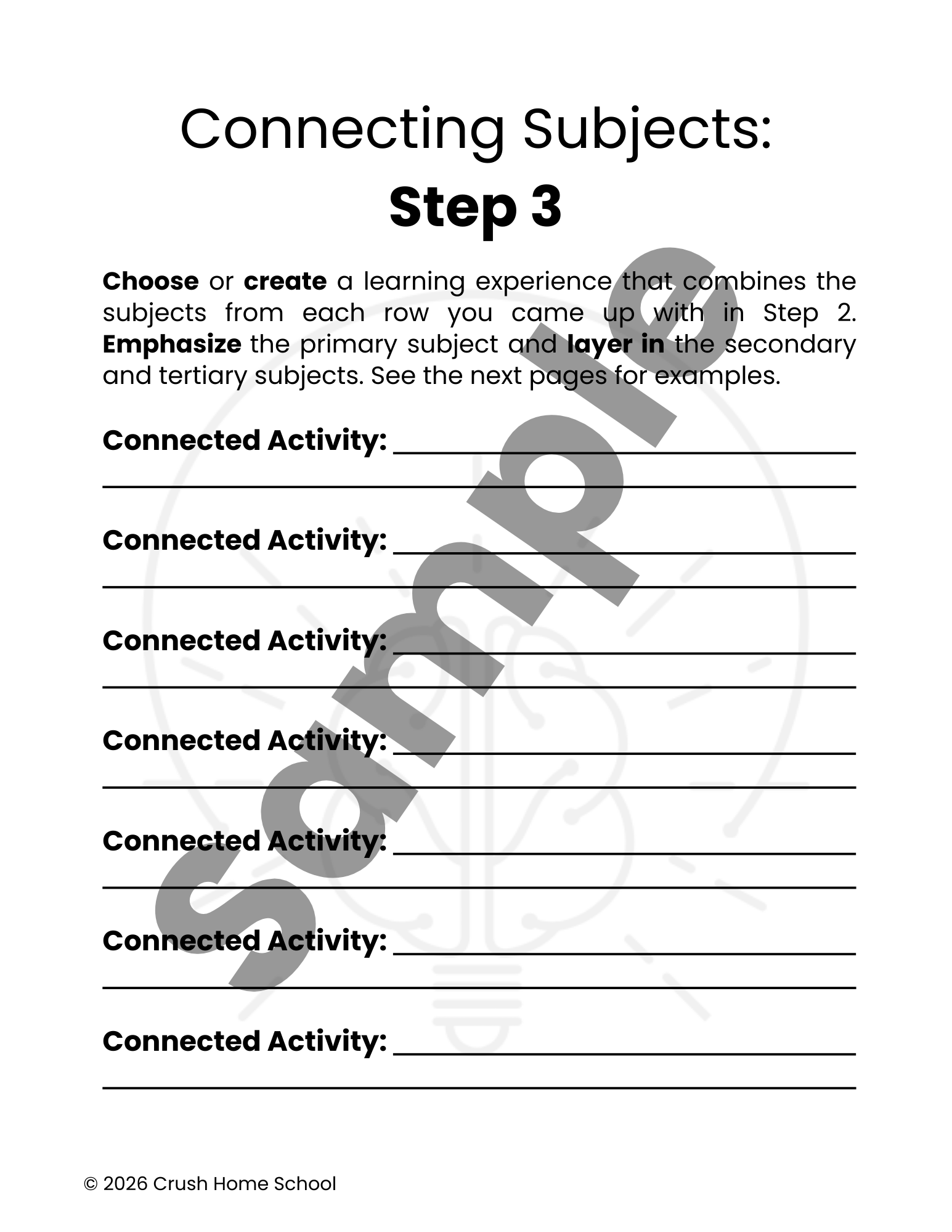 Sample of Crush Home School's Connecting Subjects to Encourage Learning