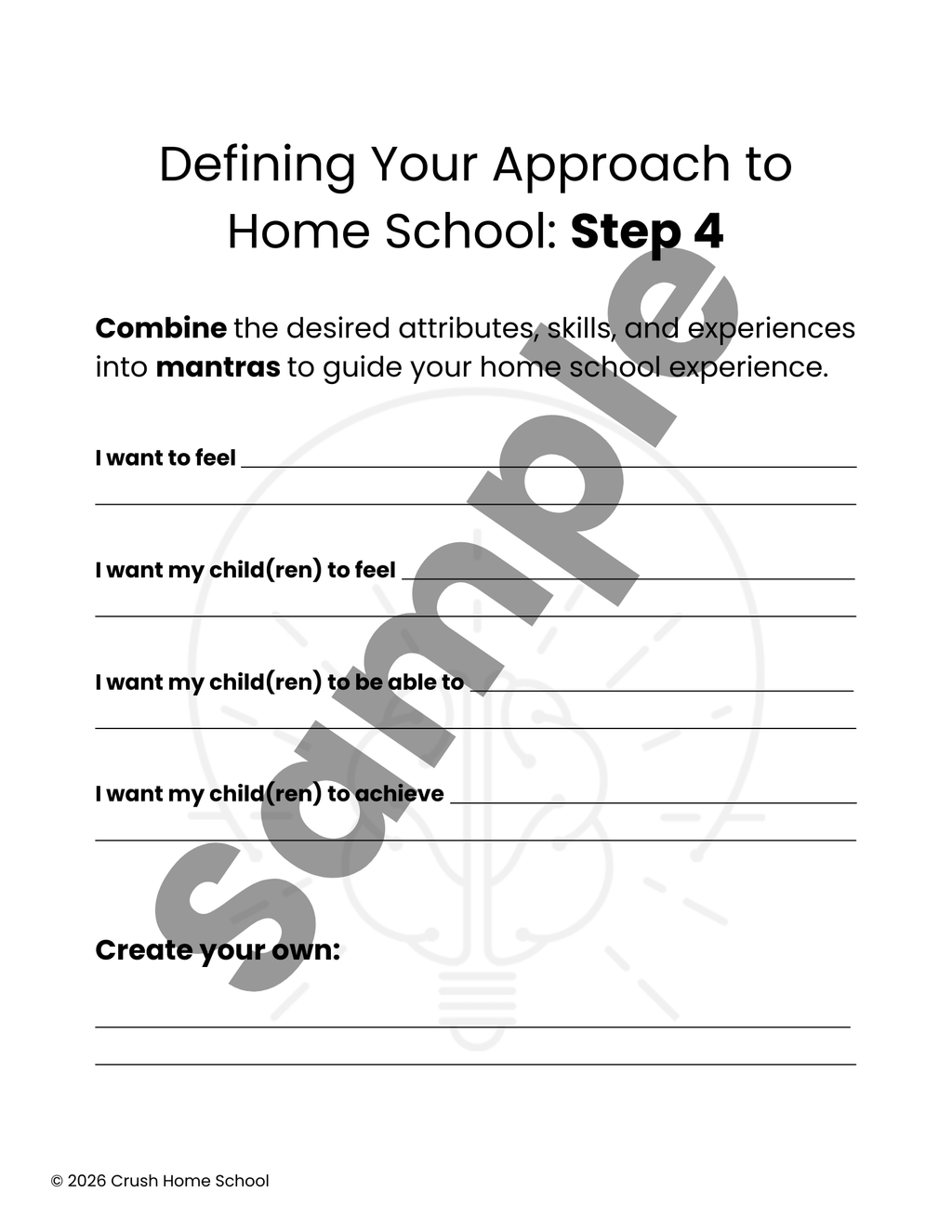 Sample page from Crush Home School's Defining Your Approach to Home School