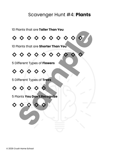 Sample of Crush Home School's 12 Scavenger Hunts