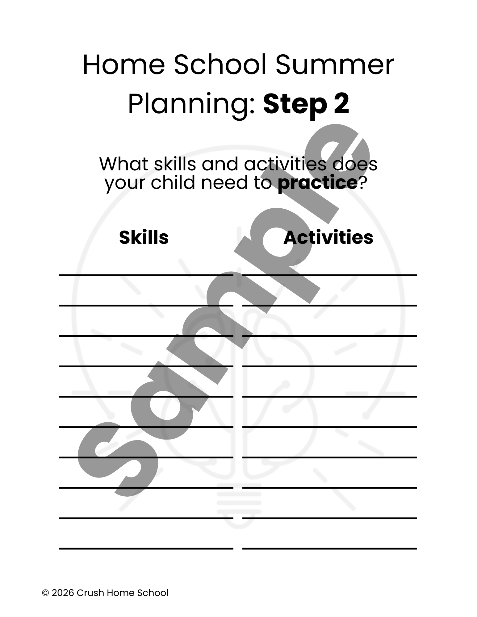 Sample of Crush Home School's Summer Learning Planning Guide